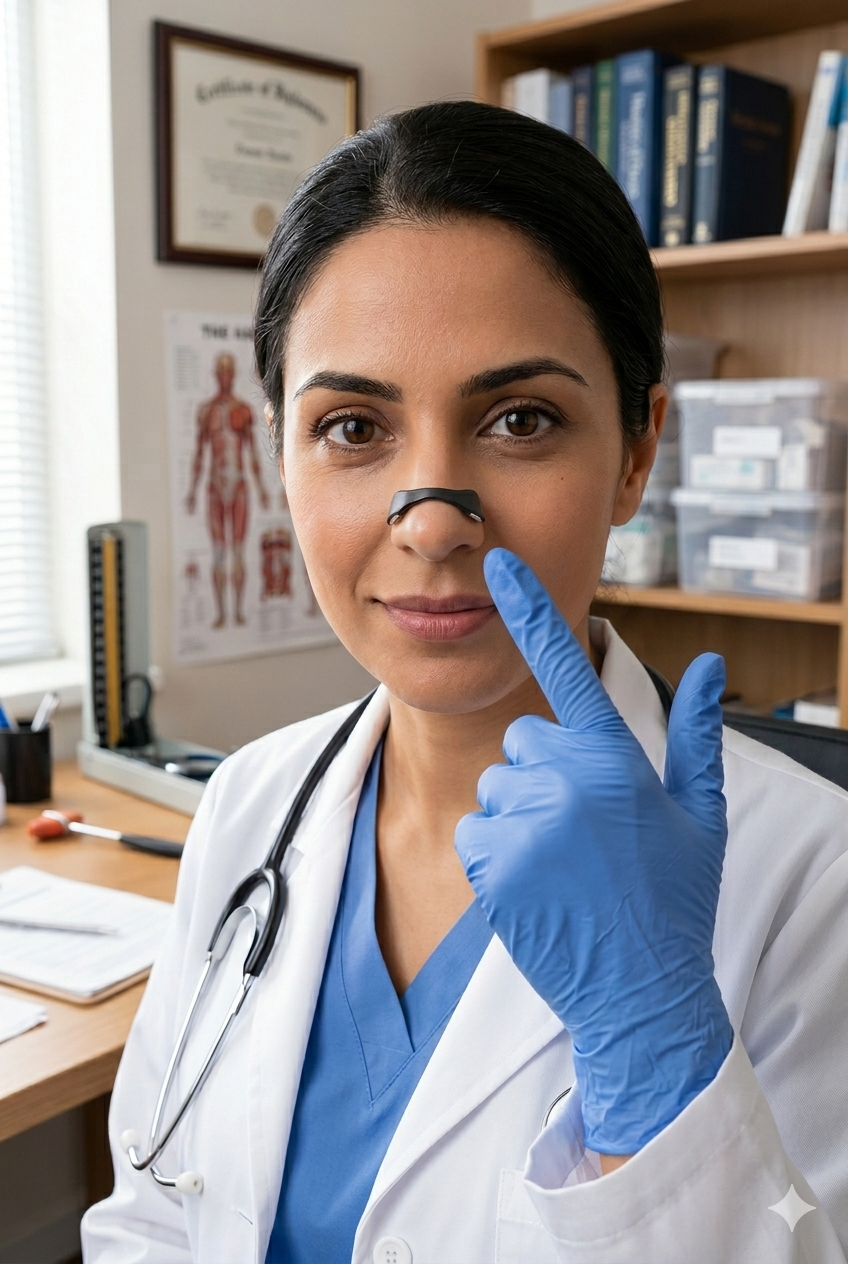 Professionnelle de santé montrant l'application d'OXIMAG